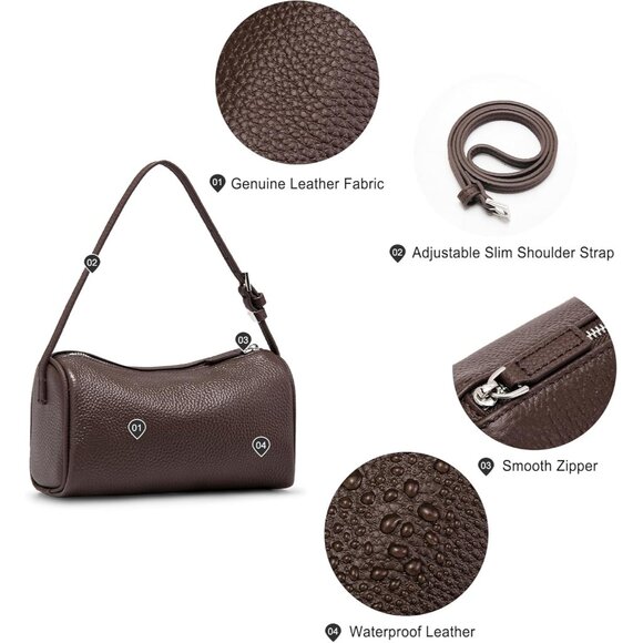 Genuine Leather Crossbody Bag for Women Small Barrel Purse Shoulder Handbag - Picture 4 of 7